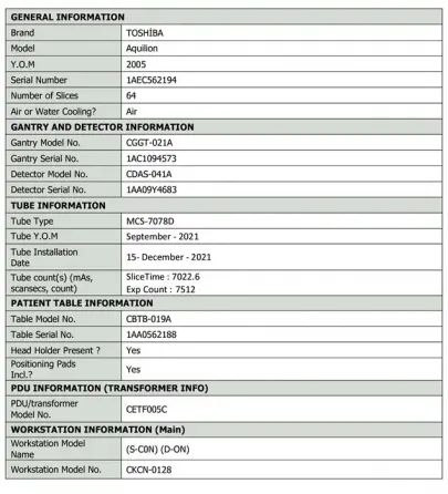 Компьютерный томография (МСКТ) Toshiba Aquilion 64 2021 год Андижан